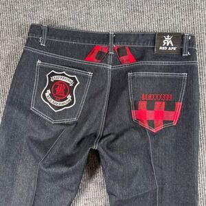 VTG Red Ape Jeans Mens‎ 42 Baggy Skater Denim Plaid Patch Y2K Streetwear Hip Hop